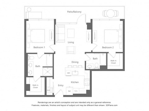a floor plan of a unit with a bedroom and a living room